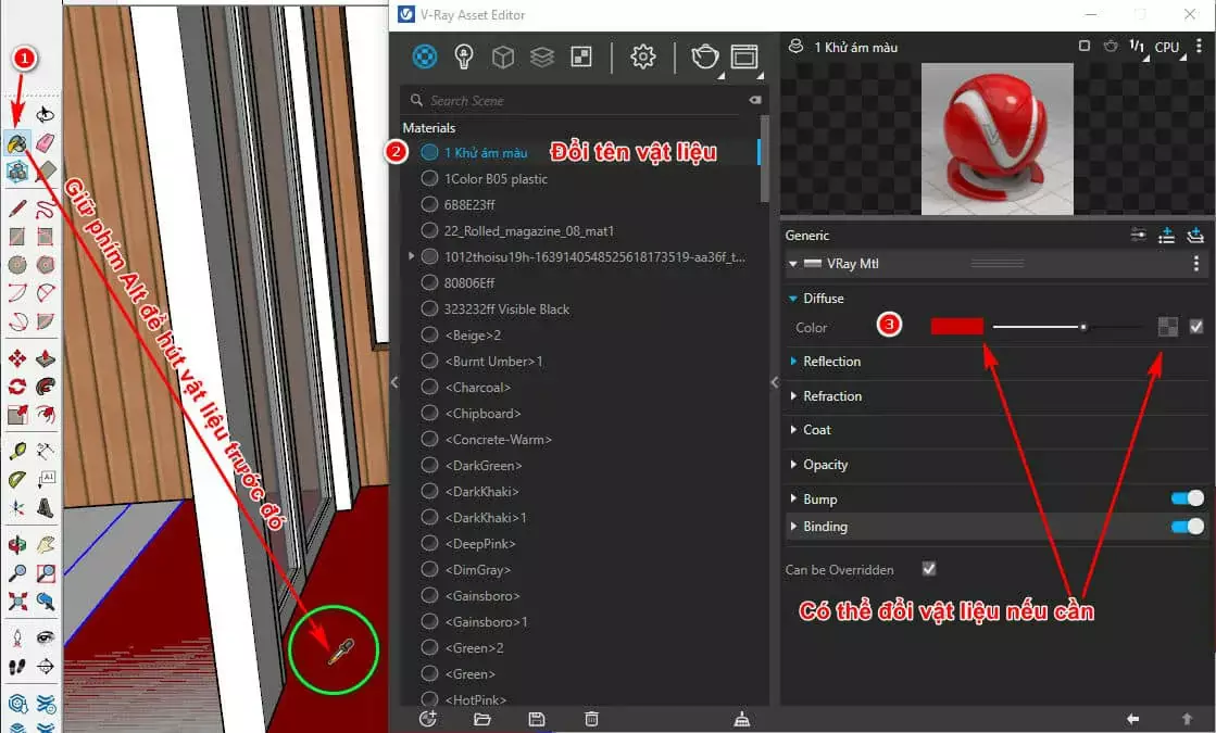 Cách tạo vật liệu cơ bản trong vray Sketchup Cách Tạo Vật Liệu Cơ Bản Trong Vray