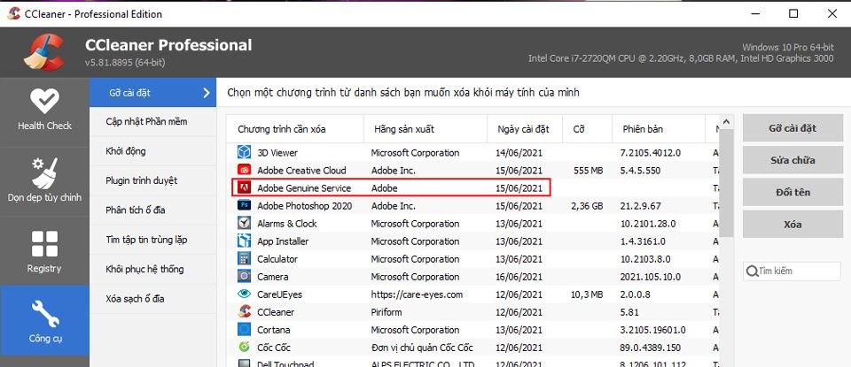 Khắc phục lỗi adobe mở lên báo lỗi Gỡ Ứng Dụng Adobe Genuine Service