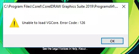 Tổng hợp lỗi coreldraw và cách xử lý 3 Unable to load VGCore. Error Code 126