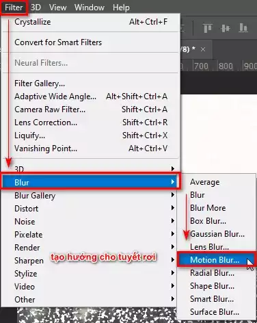 Cách tạo tuyết trong photoshop cực kỳ đơn giản 12 Bước 10: Điều chỉnh hướng của tuyết