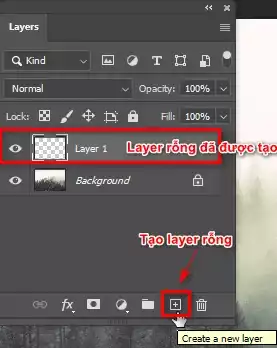 Cách tạo tuyết trong photoshop cực kỳ đơn giản 4 Bước 3: Tạo một layer rỗng