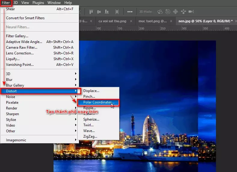 Cách tạo hiệu ứng trong photoshop thành phố biển 6 Cách tạo ra một thành phố xoay tròn trong photoshop