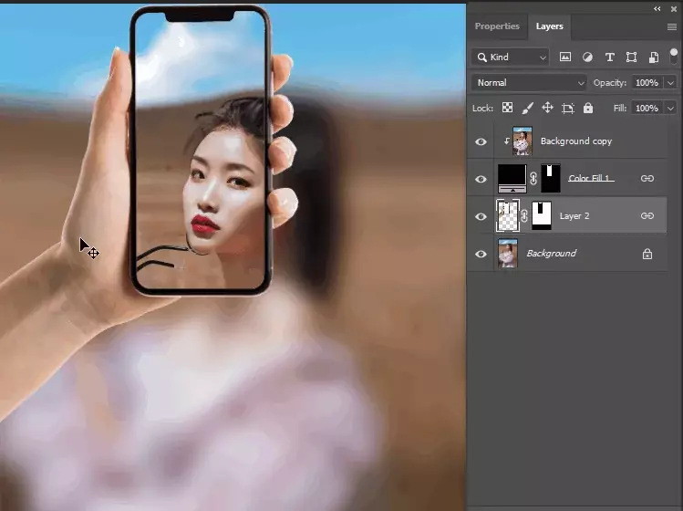 Cách tạo màn hình nhìn xuyên trong photoshop Cách tạo màng hình điện thoại nhìn xuyên background trong photoshop
