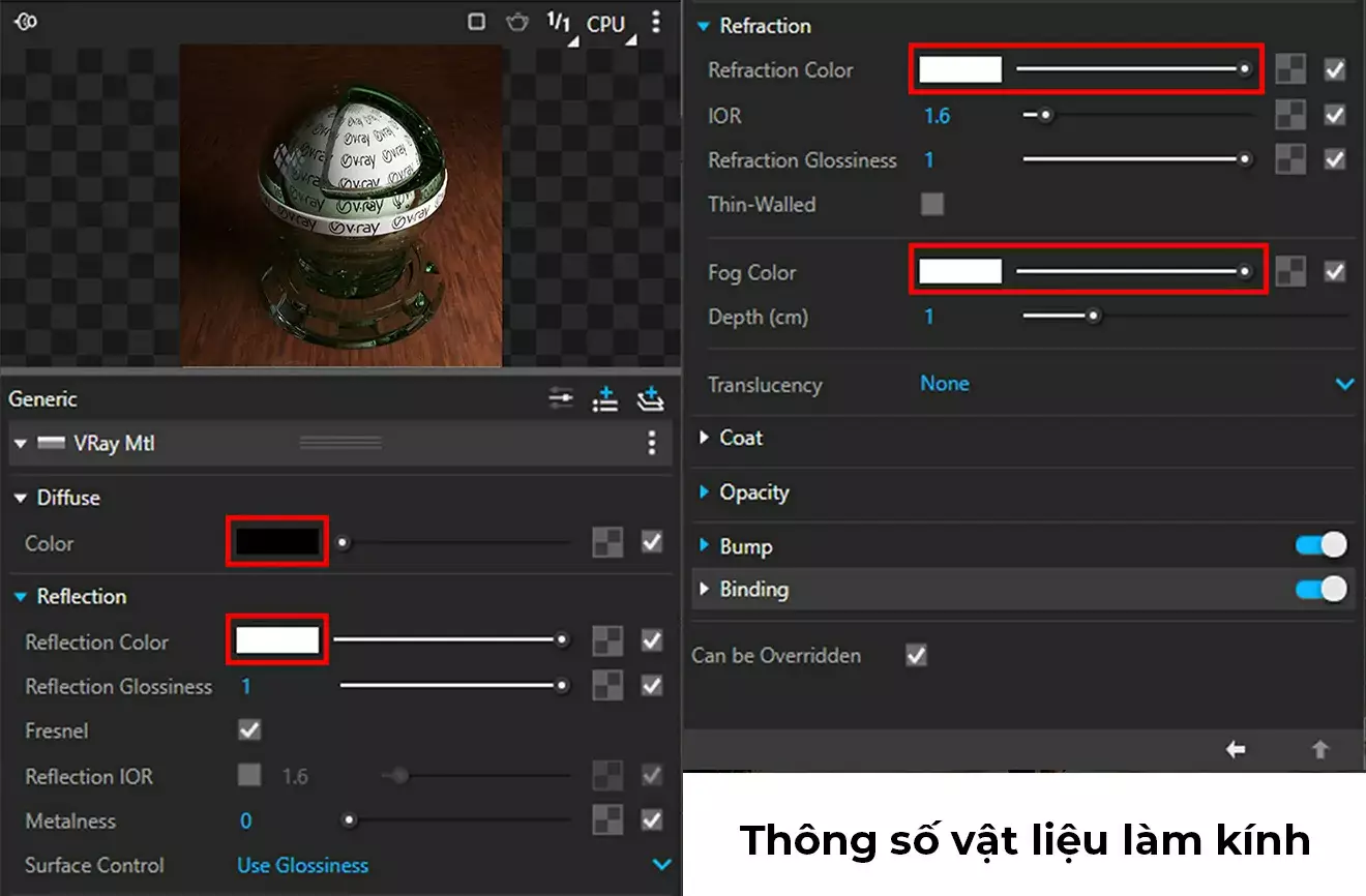 Thông số làm vật liệu kính