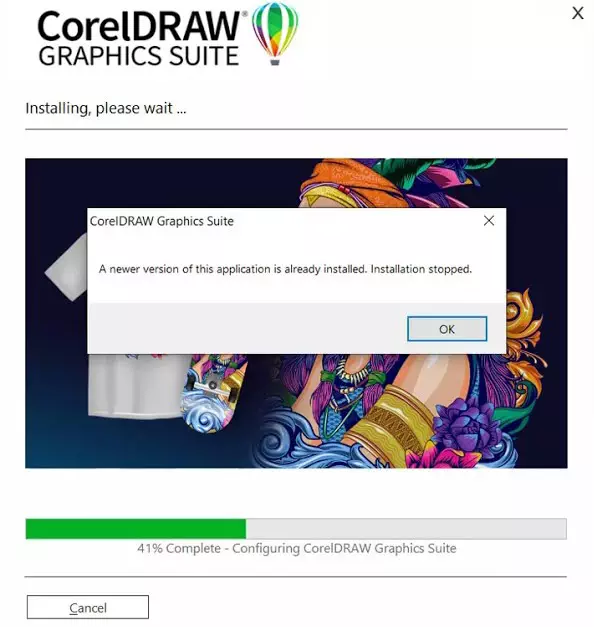 Tổng hợp lỗi coreldraw và cách xử lý 8 A newer version of this application is already installed