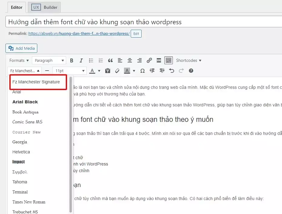 Cách thêm font chữ vào wordpress vùng soạn thảo văn bản Cách thêm font chữ vào wordpress