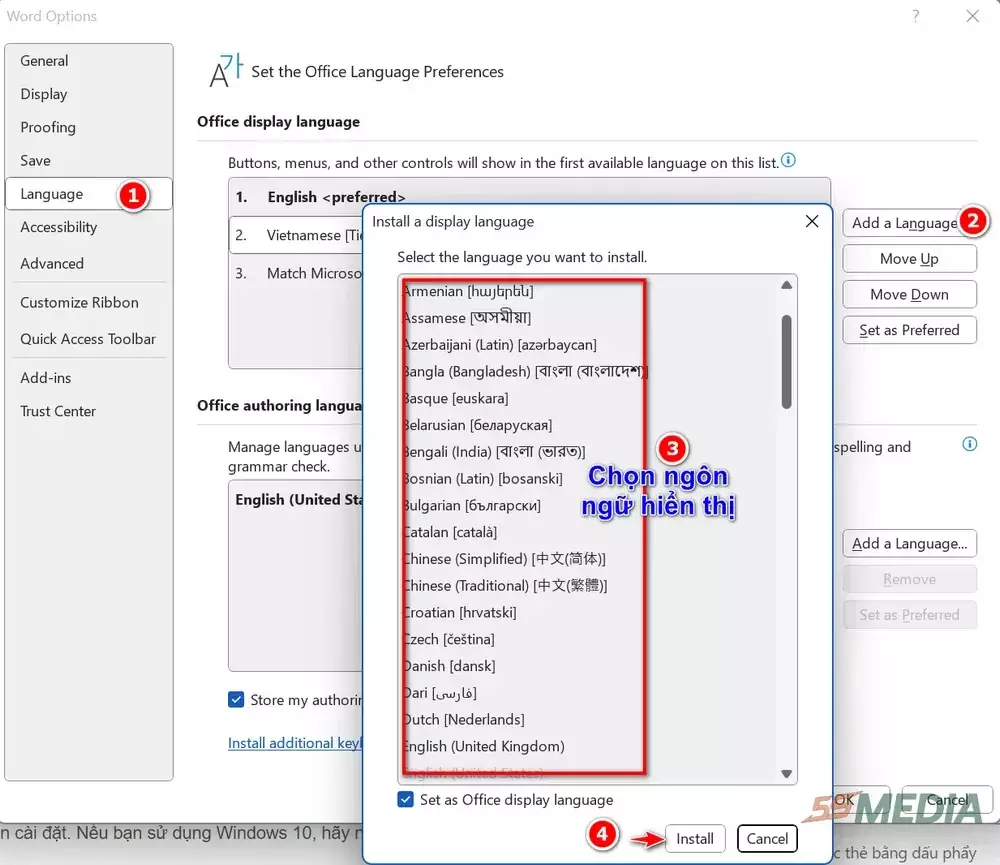 Cách cài đặt Tiếng Việt cho Microsoft Office 365, 2021, 2019, 2016, 2013
