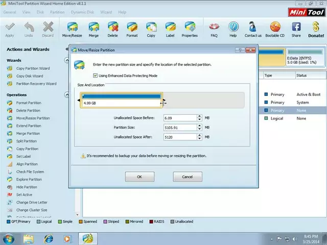Cách chia ổ cứng win 7 10 11 cực nhanh và hiệu quả bằng Partition Wizard 16 Giảm kích thước dung lượng ổ đĩa D xuống 5GB