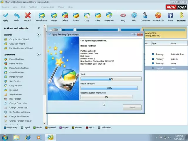 Cách chia ổ cứng win 7 10 11 cực nhanh và hiệu quả bằng Partition Wizard 22 Chương trình khởi chạy các tác vụ cần thiết để thực hiện việc chia lại các phân vùng.